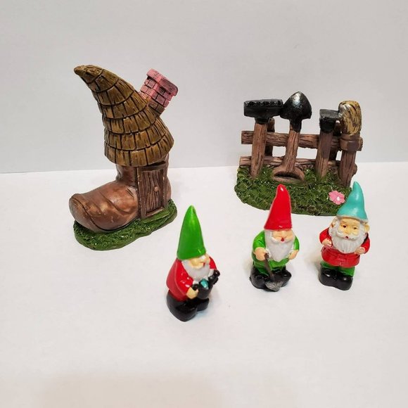 Garden Gnome Fairy Garden Set, Gnome House, Gnome Decor, Fairy Garden Decor - Picture 3 of 6